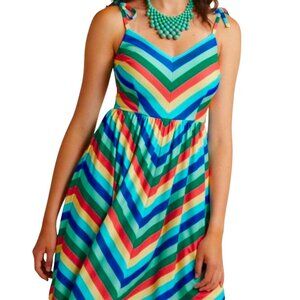 ModCloth My Sunday Zest a-line dress 1X rainbow stripe stretch sundress
